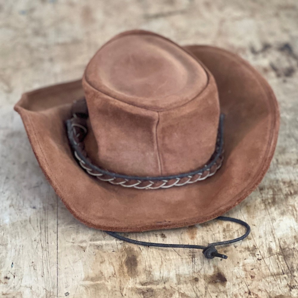 Leather Rancher Hat Medium Unisex Genuine Leather Brown Western